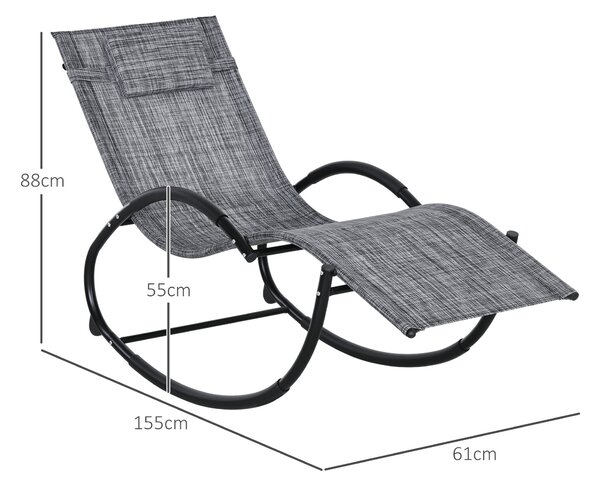 Outsunny Sedia Sdraio a Dondolo Zero-Gravity da Esterno Impermeabile con Poggiatesta, 155x61x88 cm, Grigio|Aosom
