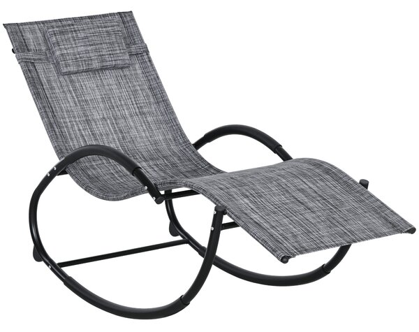 Outsunny Sedia Sdraio a Dondolo Zero-Gravity da Esterno Impermeabile con Poggiatesta, 155x61x88 cm, Grigio|Aosom