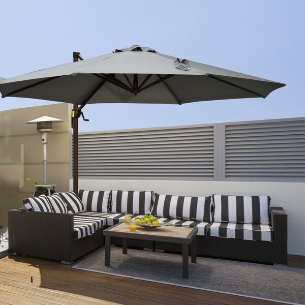 Outsunny Ombrellone da Giardino a Manovella e a 8 Stecche con Angolazione Regolabile, Ø2.95x2.5 m, Grigio|Aosom