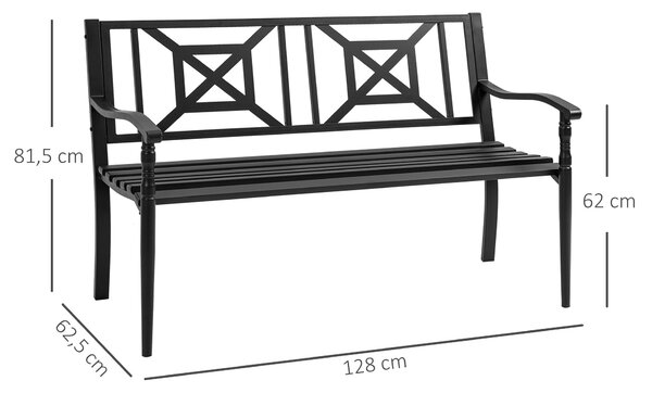 Outsunny Panchina da Giardino in Acciaio a 2 Posti con Schienale Alto e Braccioli, 128x62.5x81.5 cm, Nero|Aosom