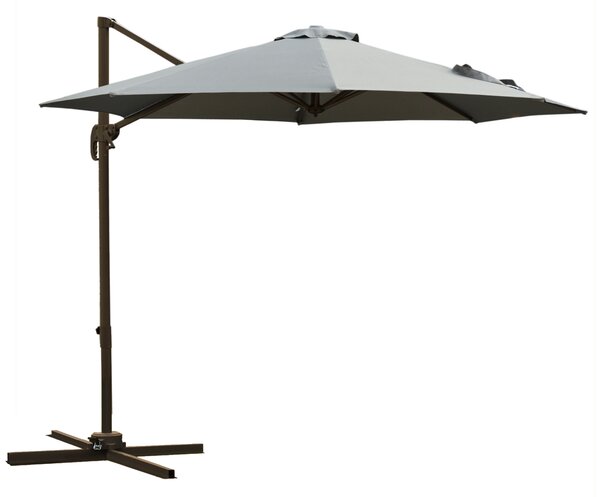 Outsunny Ombrellone da Giardino a Manovella e a 8 Stecche con Angolazione Regolabile, Ø2.95x2.5 m, Grigio|Aosom