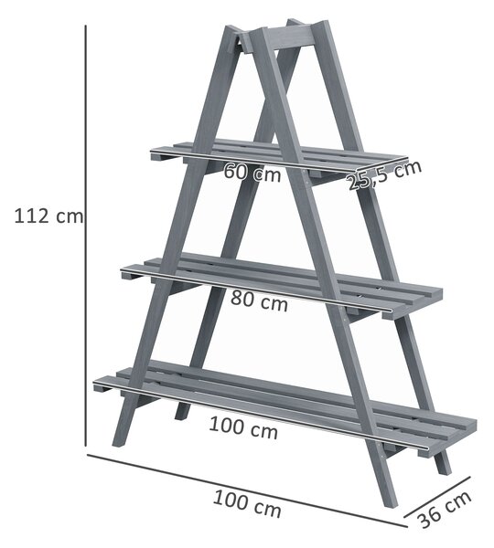 Outsunny Portapiante Verticale 3 Livelli a Doghe, in Legno di Abete, 100x36x112 cm, Grigio|Aosom