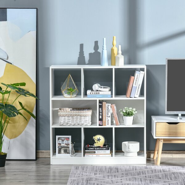 HOMCOM Mobile Libreria Portaoggetti a 3 Livelli e 8 Ripiani Totali, in MDF, 97.5x30x100 cm, Bianco|Aosom