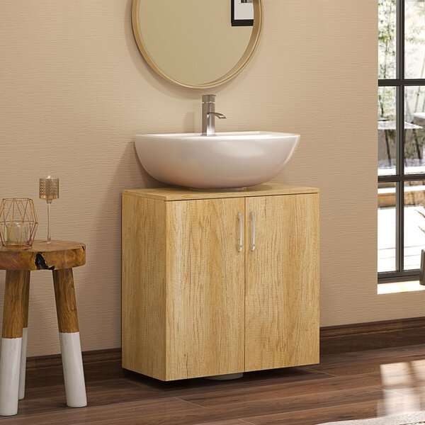 HOMCOM Mobiletto Bagno Sottolavabo Sospeso a 2 Ante con 2 Ripiani in Legno, Colore Naturale