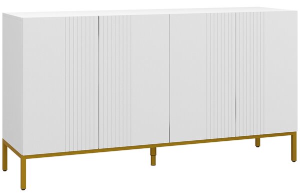HOMCOM Credenza Moderna a righe verticali con 2 armadietti e 2 ante, Chiusura Ammortizzata e Mensole Regolabili, 140x40x75cm, Bianco e Oro|Aosom Italy