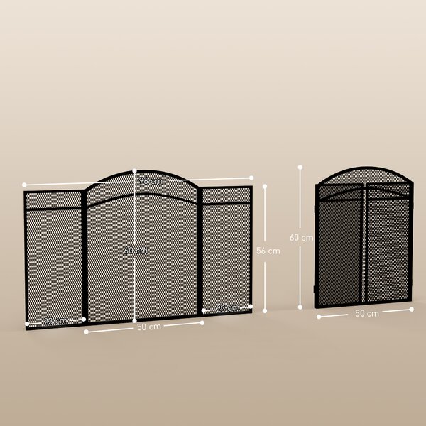 HOMCOM Parascintille Camino Pieghevole a 3 Pannelli in Metallo Classico, adatto per caminetti con apertura da 50-90 cm 96x60cm, Nero | Aosom Italy