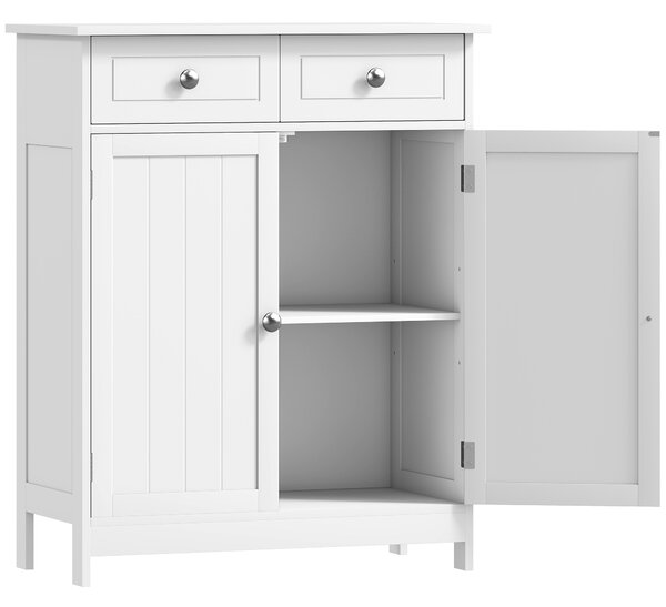 Kleankin credenza Moderno Bagno e cucina a 2 Ante con Ripiano Regolabile e 2 Cassetti in Legno,Design anti-ribaltamento, 60x30x75 cm, Bianco |Aosom Italy