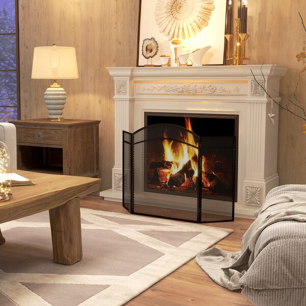 HOMCOM Parascintille Camino Pieghevole a 3 Pannelli in Metallo Classico, adatto per caminetti con apertura da 50-90 cm 96x60cm, Nero | Aosom Italy