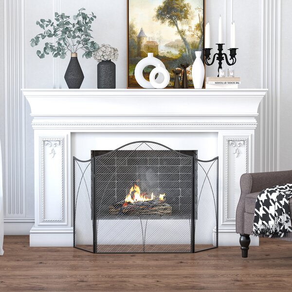 HOMCOM Parascintille Camino a 3 Parti Pieghevole in Metallo, 126x2x76 cm, Nero