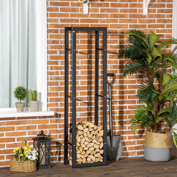 HOMCOM Potalegna per Camino in Metallo, Scaffale per legna da ardere Porta-legna per interno e esterno, 40 × 25 × 150cm Nero | Aosom Italy