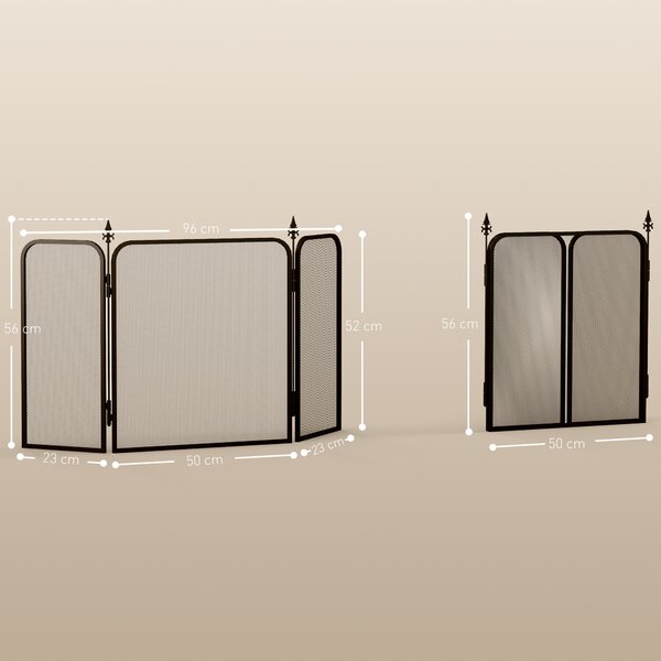 HOMCOM Parascintille Camino Pieghevole a 3 Pannelli in Metallo, 96x1.3x56 cm, Nero