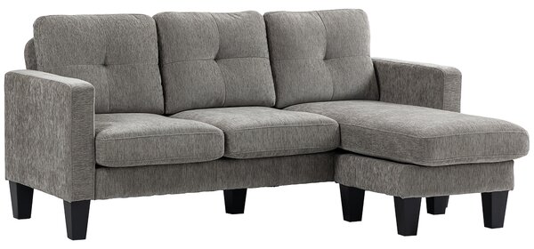 HOMCOM Divano Angolare 3 Posti con Cuscino per Seduta e Schienale, in Tessuto Effetto Ciniglia, 186x130x84 cm, Grigio
