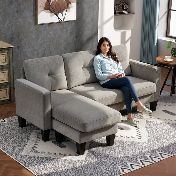 HOMCOM Divano Angolare 3 Posti con Cuscino per Seduta e Schienale, in Tessuto Effetto Ciniglia, 186x130x84 cm, Grigio