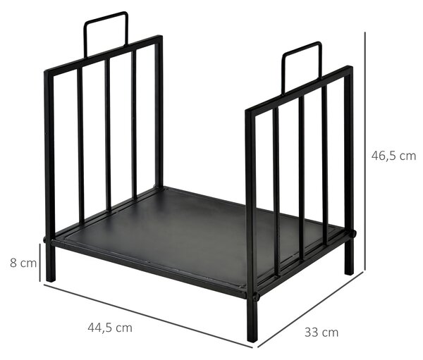 Outsunny Portalegna per Camino per Interno ed Esterno con 2 Maniglie, Scaffale moderno 15kg max e in Metallo, 44.5x33x46.5 cm, Nero | Aosom Italy