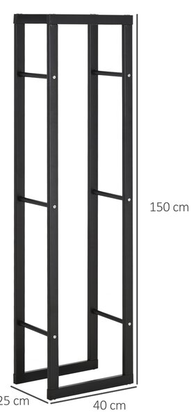 HOMCOM Potalegna per Camino in Metallo, Scaffale per legna da ardere Porta-legna per interno e esterno, 40 × 25 × 150cm Nero | Aosom Italy