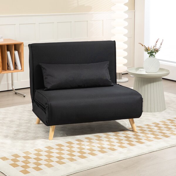 HOMCOM Poltrona Letto 3 in 1 con Schienale Reclinabile su 6 Posizioni in Tessuto, 94x78x80 cm, Nero | Aosom Italy