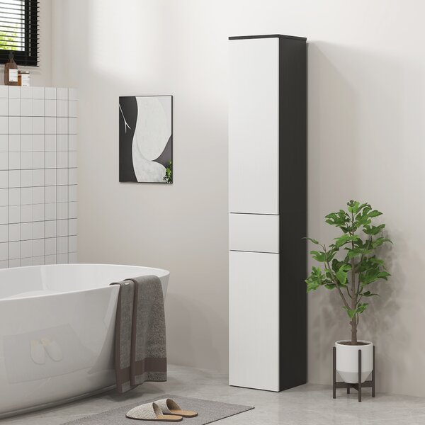Kleankin Colonna Bagno Salvaspazio in Legno con 2 Armadietti e Cassetto, 30x28x180 cm, Nero