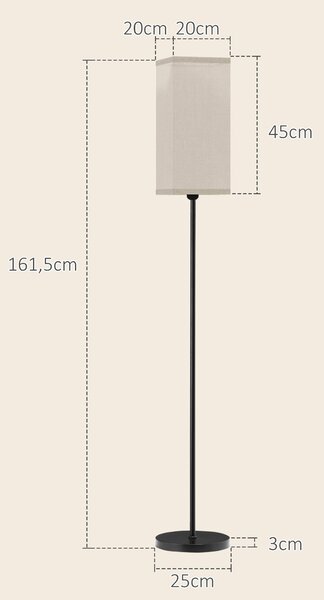 HOMCOM Lampada da Terra 40W con Interruttore a Pedale, in Tessuto Effetto Lino e Metallo, Ø25x161.5 cm, Nero e Beige