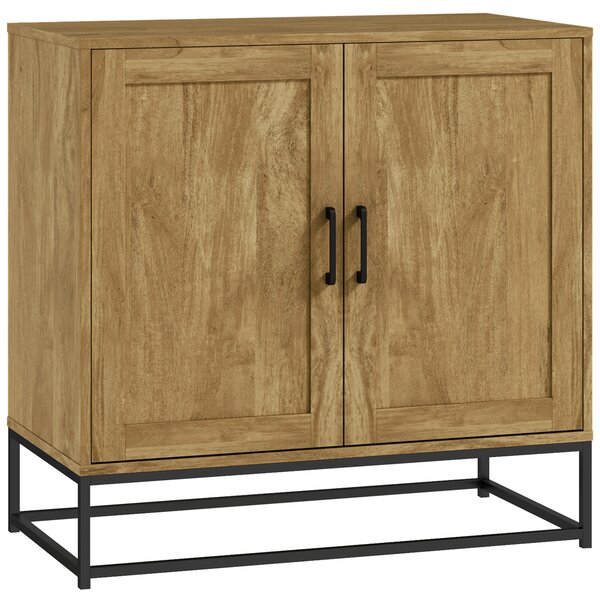 HOMCOM Credenza da Soggiorno a 2 Livelli con Ripiano Regolabile, in Legno e Acciaio, 80x40x78 cm, Marrone e Nero