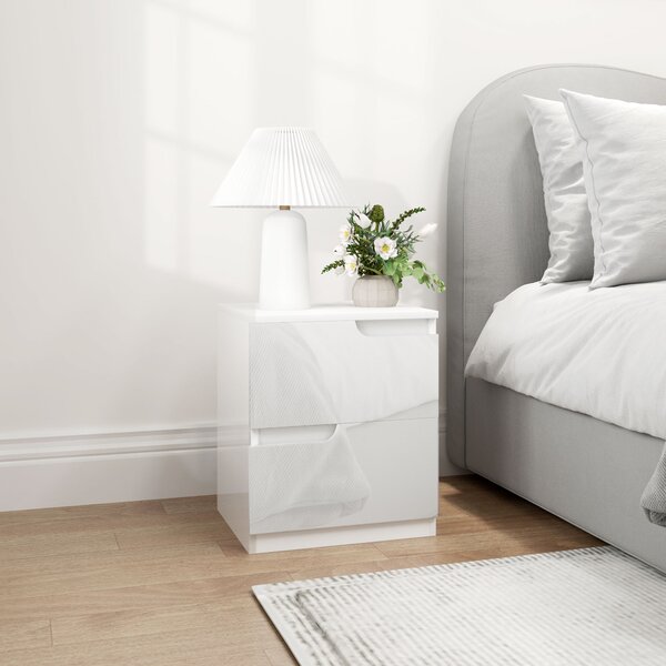 HOMCOM Cassettiera Moderno con 2 Cassetti senza maniglie in Legno e Design Lucido, guide in acciaio, 40x40x48 cm, Bianco|Aosom Italy