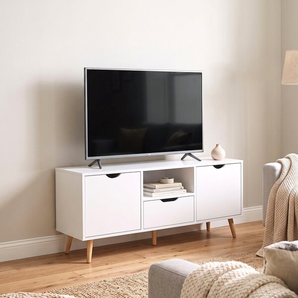 HOMCOM Mobile Porta TV max 50" con Cassetto, Ripiano Aperto e Armadietti, 110x40x50 cm, Bianco e Legno