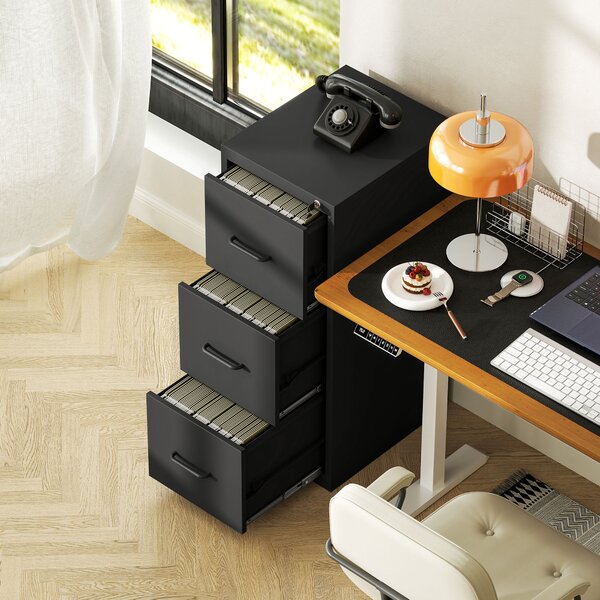HOMCOM Schedario Portadocumenti Minimal a 3 Cassetti con Barra Regolabile, in Acciaio, 36.5x46.2x99 cm, Nero