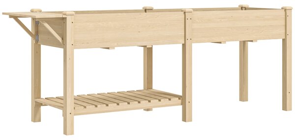 Outsunny Fioriera Rialzata con Tavolino Laterale e Ripiano Porta Attrezzi Inferiore, in Legno di Abete, 207x59x78 cm