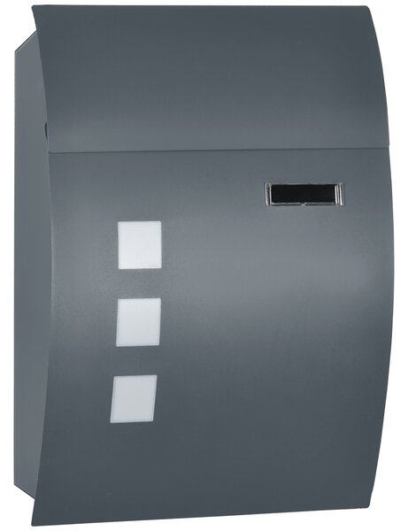 HOMCOM Cassetta Postale Ricurva in Acciaio Zincato con 3 Fessure e 2 Chiavi di Sicurezza 45x10x32 cm, Grigio|Aosom