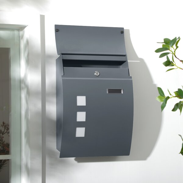 HOMCOM Cassetta Postale Ricurva in Acciaio Zincato con 3 Fessure e 2 Chiavi di Sicurezza 45x10x32 cm, Grigio|Aosom