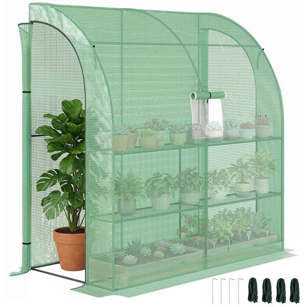 Outsunny Serra Addossata a 3 Livelli con Porte e Finestre Avvolgibili, in PE e Acciaio, 200x100x215 cm, Verde | Aosom Italy