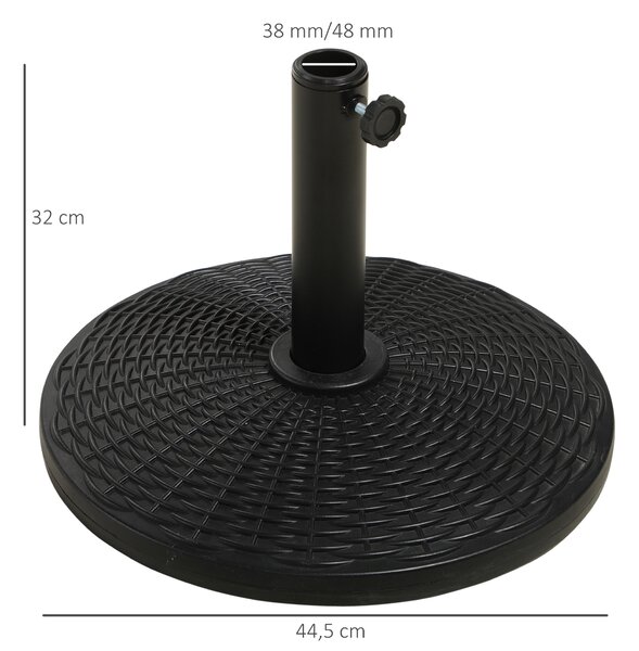 Outsunny Base per Ombrellone Rotonda Effetto Rattan da 12.5kg, Supporto per Pali da 38mm e 48mm, Ø44.5 cm, Nero