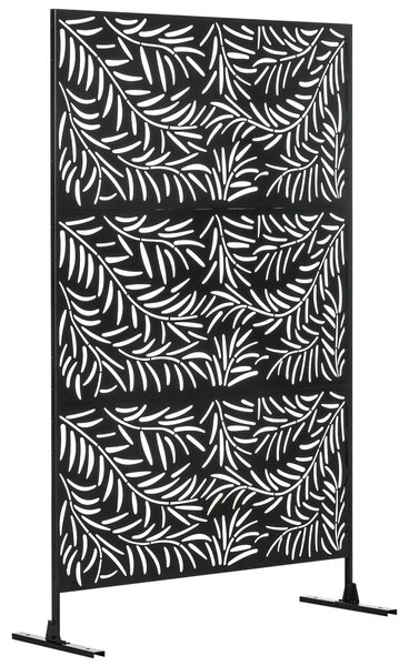 Outsunny Paravento da Esterno in Acciaio con Motivi a Salice e 2 Piedini, 122x45x198 cm, Nero