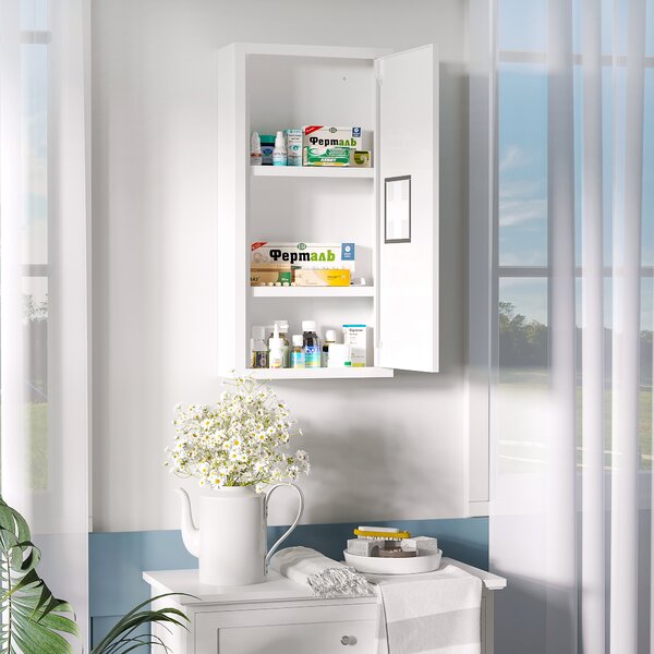 Kleankin Armadietto Medicinali a 3 Ripiani con Porta Magnetica, in Acciaio, 30x12x60 cm, Bianco|Aosom