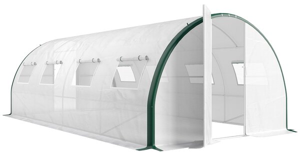 Outsunny Serra a Tunnel 6x3 m con 2 Ingressi e 8 Finestre, in PE, Poliestere e Acciaio Zincato, Bianco e Verde|Aosom