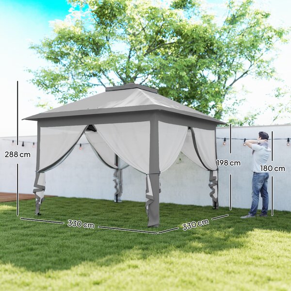 Outsunny Gazebo da Esterno Pieghevole ad Altezza Regolabile con Zanzariere, 3.3x3.3x2.8 m, Grigio | Aosom Italy