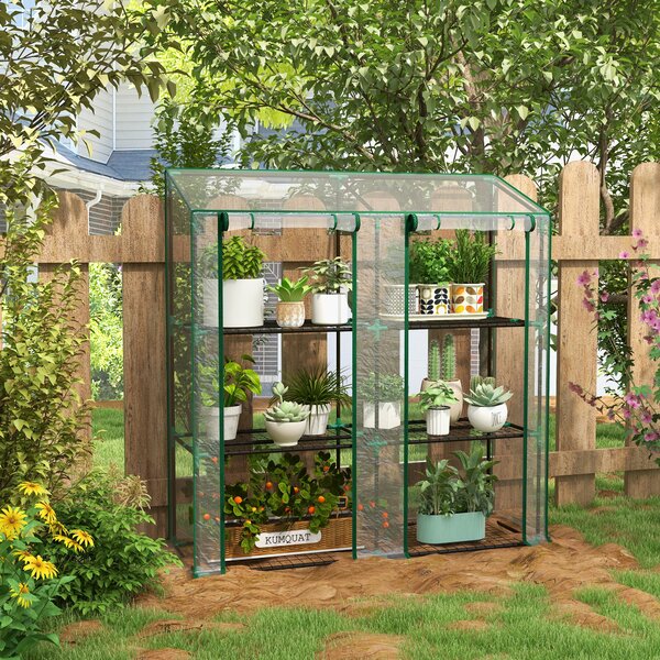 Outsunny Serra da Giardino con Copertura in PE, 6 Mensole e 2 Porte Avvolgibili, 143x46x151cm, Trasparente | Aosom Italy