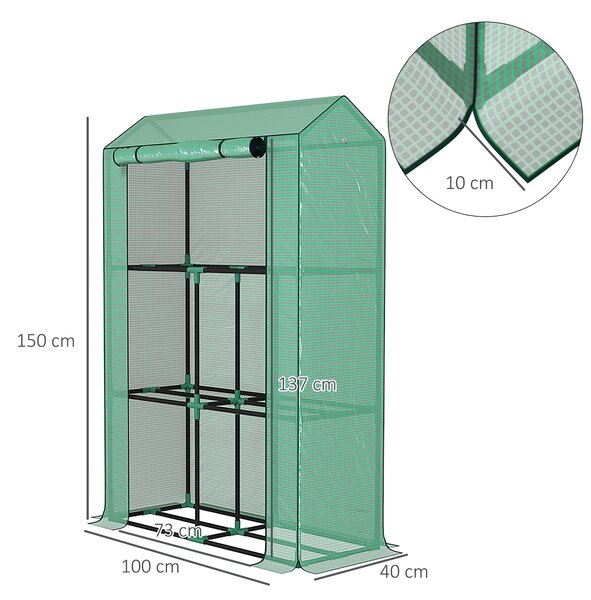 Outsunny Serra da Giardino a 3 Livelli con Copertura in PE Anti-UV e Porta Avvolgibile, 100x40x150 cm, Verde