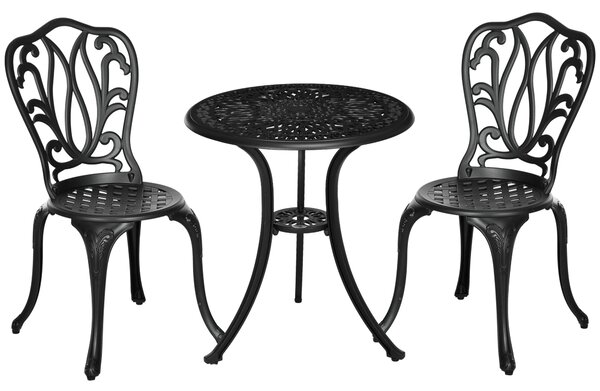 Outsunny Set da Bistrò da 3 Pezzi con 2 Sedie, Tavolino in Vetro con Foro per Ombrellone, per Balcone, Nero | Aosom Italy
