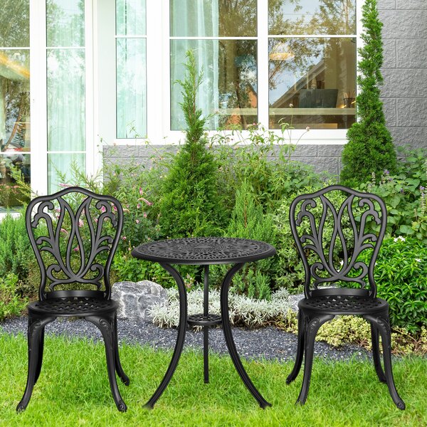 Outsunny Set da Bistrò da 3 Pezzi con 2 Sedie, Tavolino in Vetro con Foro per Ombrellone, per Balcone, Nero | Aosom Italy