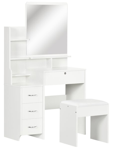 HOMCOM Toeletta da Trucco con Specchio, Tavolo da Trucco, Sgabello, 4 Cassetti e 4 Ripiani, Bianco | Aosom Italy