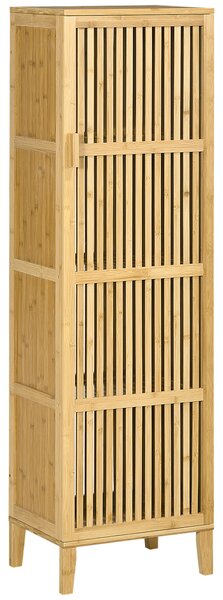 HOMCOM Mobile Bagno Stretto in Bambù, Mobiletto Bagno Salvaspazio con 4 Ripiani e Porta a Doghe, 40x30x140 cm, Naturale | Aosom Italy