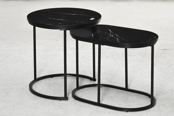 HOMCOM Set 2 Tavolini da Caffè con Piano Effetto Marmo, in Legno e Acciaio, Ø50x50.5 cm e 60x36x43.5 cm, Nero | Aosom Italy