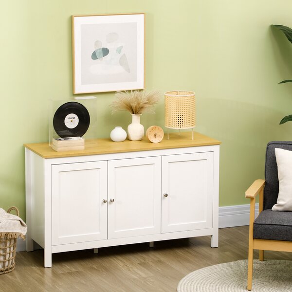 HOMCOM Mobile Contenitore con 2 Armadietti a 2 Ripiani Regolabili su 3 Altezze, 120x40x70 cm, Bianco e color Legno | Aosom Italy