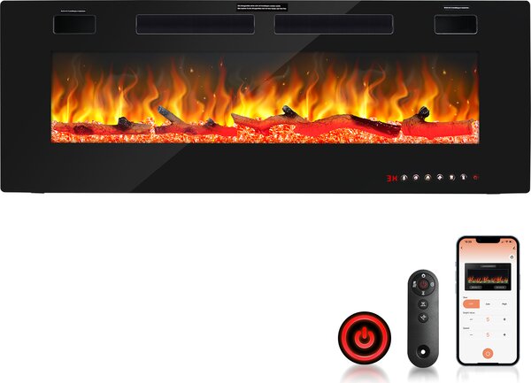 Caminetto elettrico TolleTour con riscaldamento e fuoco aperto LED - Fuoco artificiale - Caminetto elettrico 1500W - 127 cm - Caminetto elettrico - con protezione da surriscaldamento