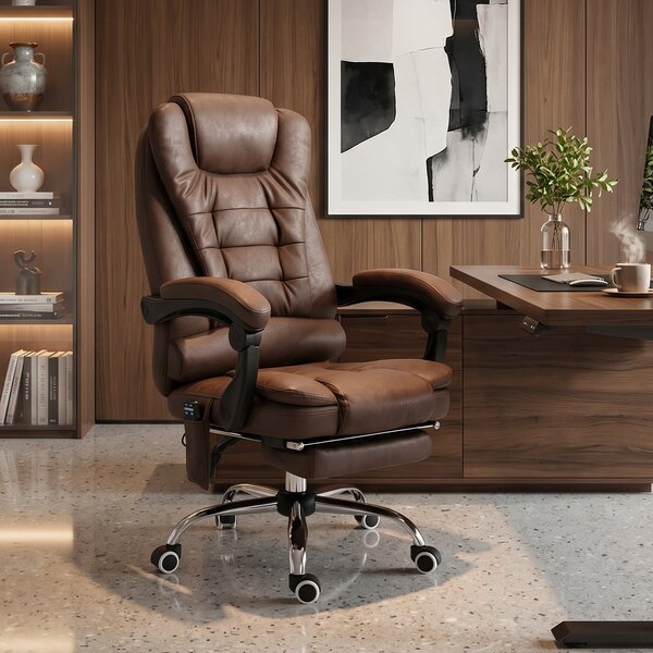 Vinsetto Poltrona da Ufficio con Telecomando e 6 Punti di Massaggio, in Microfibra, 65x70x111-119 cm, Marrone | Aosom Italy