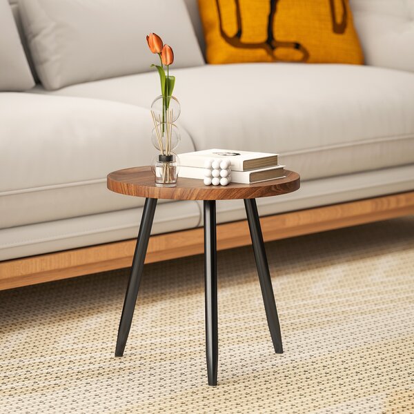 HOMCOM Tavolino da Caffè Rotondo con Bordo Rialzato e 3 Gambe, in Legno e Acciaio, Ø40x39 cm, Nero e color Legno | Aosom Italy
