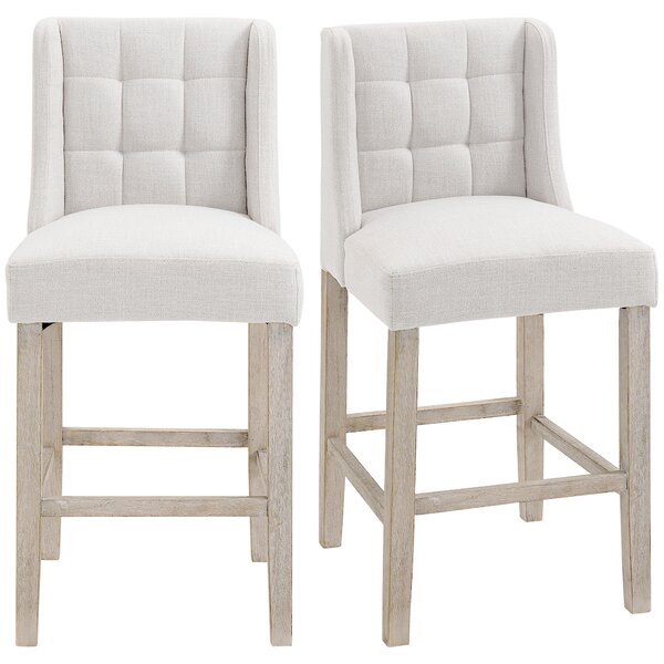 HOMCOM Set di 2 sgabelli da bar moderne sedie da cucina sgabelli da bar per cucina con schienale basso in lino tocco gomma legno beige 47 x 50 x 101 cm