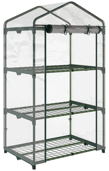 Outsunny Serra da Giardino per Orto con 3 Ripiani e Porta a cerniera avvolgibile, in Plastica e Acciaio, 69x49x125cm, Trasparente | Aosom Italy