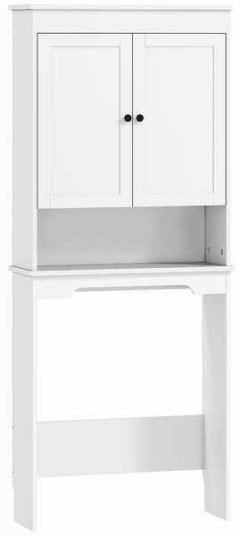 HOMCOM Mobile sopra WC con 3 Mensole Chiuse e Ripiano Aperto, in Legno, 65x22x161 cm, Bianco | Aosom Italy