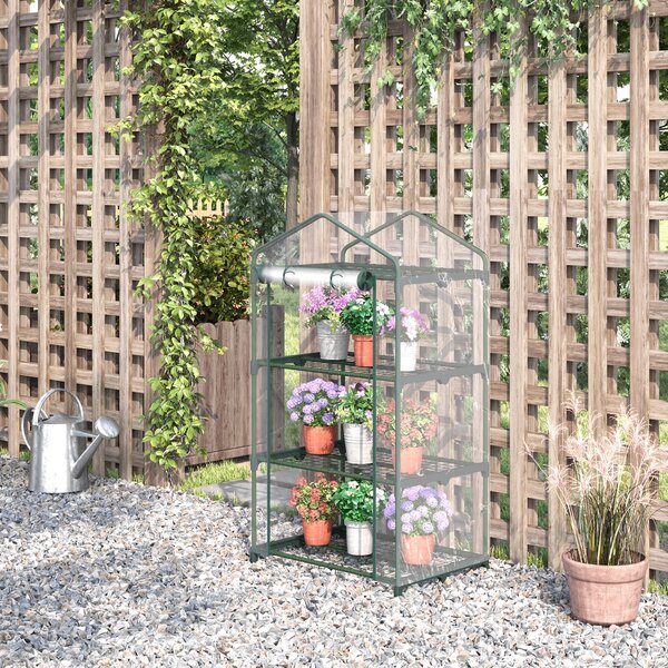 Outsunny Serra da Giardino per Orto con 3 Ripiani e Porta a cerniera avvolgibile, in Plastica e Acciaio, 69x49x125cm, Trasparente | Aosom Italy